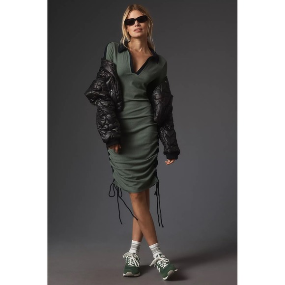 Daily Practice by Anthropologie Dresses & Skirts - Anthropologie Daily Practice Women Dress L Green Ribbed Ruched Polo Colorblock